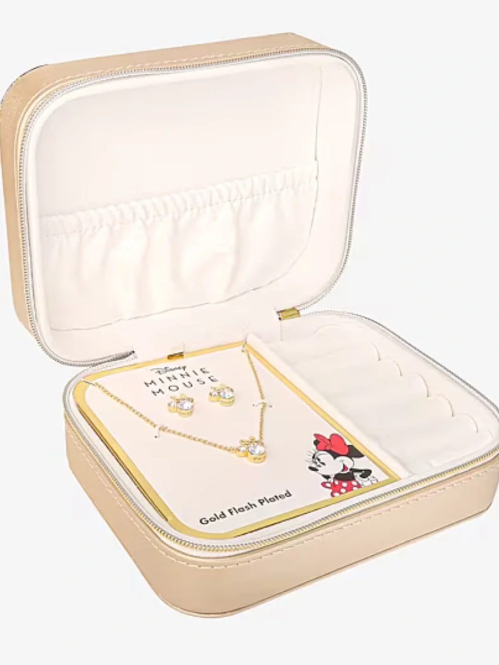 NEW w TAGS 🏷️ Gold Jewelry Case ft. Minnie Mouse hand, “Put a Bow on It” graphic